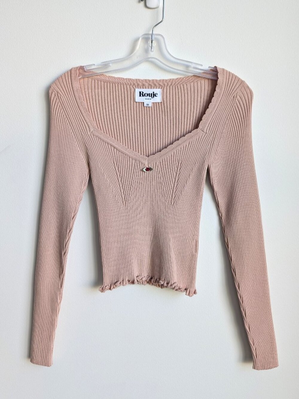 ROUJE PARIS Noella Ribbed Sweetheart Knit Top | Size 38